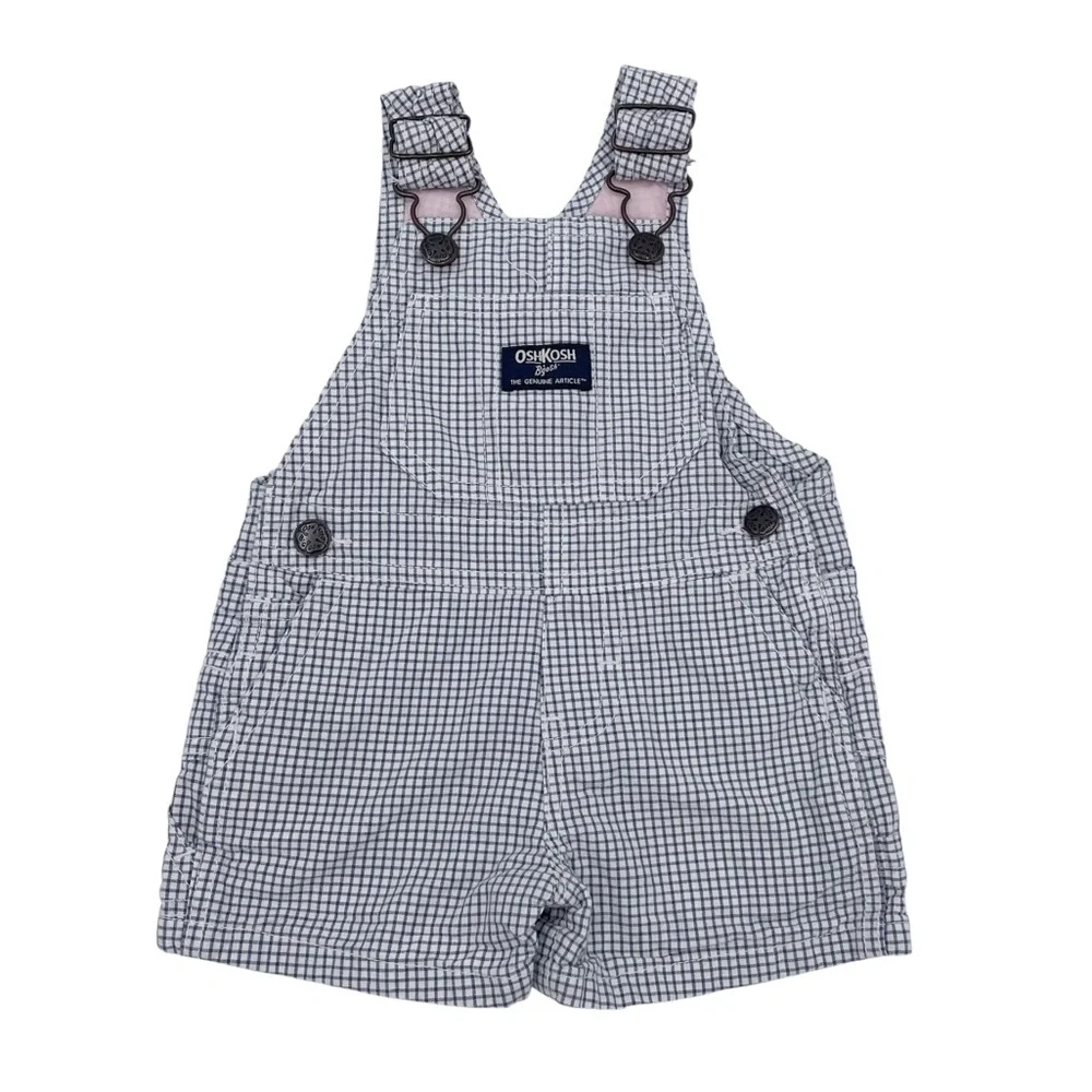 OshKosh B'Gosh Shortalls Blue and White Plaid Vestbak Overall Shorts Size 6 M